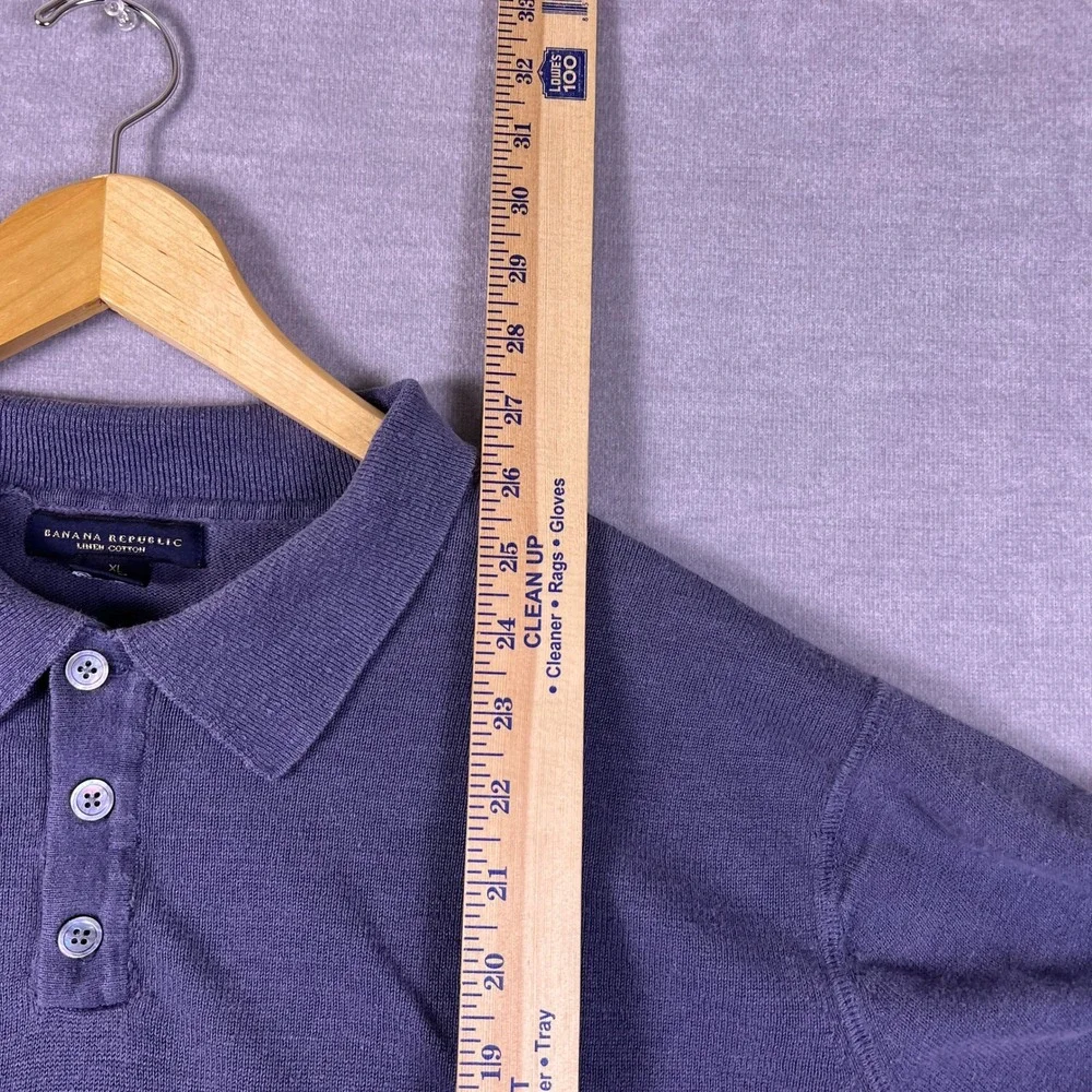 Banana Republic Polo Shirt Linen Cotton Short Sleeve Mens XL Dark Purple Blue